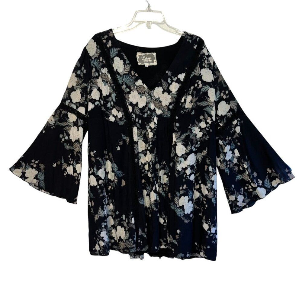 Love Johnny Was Dark Floral Lace Women's Blouse Rayon Romantic L